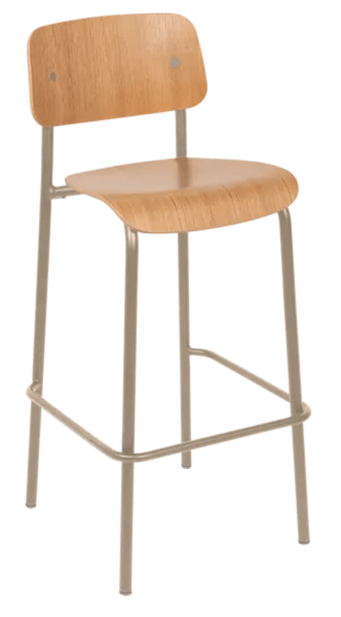 Nutmeg Studie Oak Bar Chair H75 by Custom Wood Designs, a sleek wooden high chair with a natural oak finish and modern design.