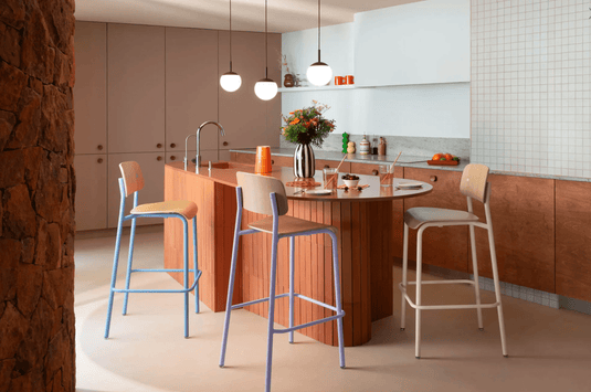 Study Oak Bar Chair H75 by Custom Wood Designs, high wooden bar stool with a natural oak finish, ergonomic design and sturdy build.