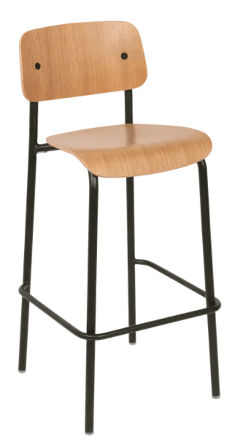 Load image into Gallery viewer, Studie Oak Bar Chair H75 by Custom Wood Designs featuring a sturdy wooden frame and ergonomic high seat in oak finish.
