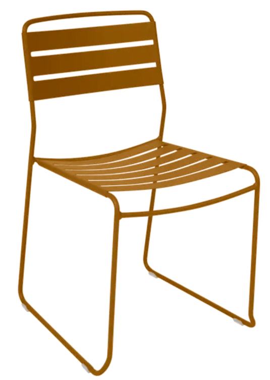 Gingerbread-colored Fermob Surprising outdoor chair with a modern design, ideal for restaurant or patio seating.