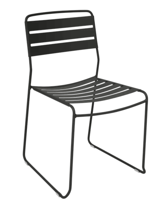 Fermob Surprising outdoor chair in liquorice color with a sleek, modern design, suitable for patio or restaurant outdoor seating.