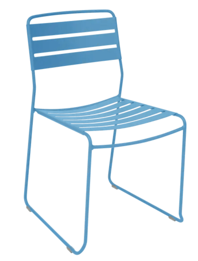 Load image into Gallery viewer, Maya blue Fermob outdoor Surprising Chair with sleek design, suitable for restaurant and outdoor seating.
