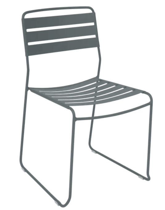 Storm grey Fermob Surprising outdoor chair with sleek, modern design ideal for patio or restaurant seating.