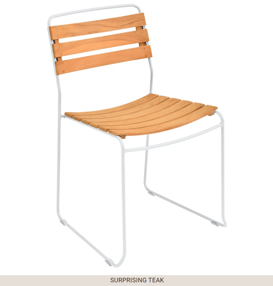 Surprising Teak Chair - Custom Wood DesignsWhite Fermob Surprising Teak Chair, outdoor metal chair with a modern design, shown in a cotton white finish.Fermob Metal Chair Outdoor24575206052023