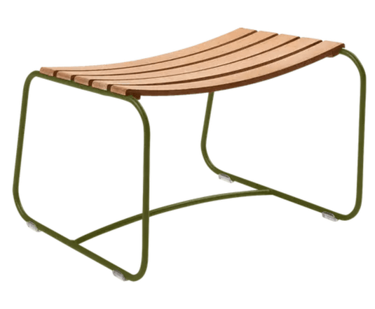 Fermob Pesto Surprising Teak Footrest with sleek teak wood finish, designed for comfortable outdoor lounging.