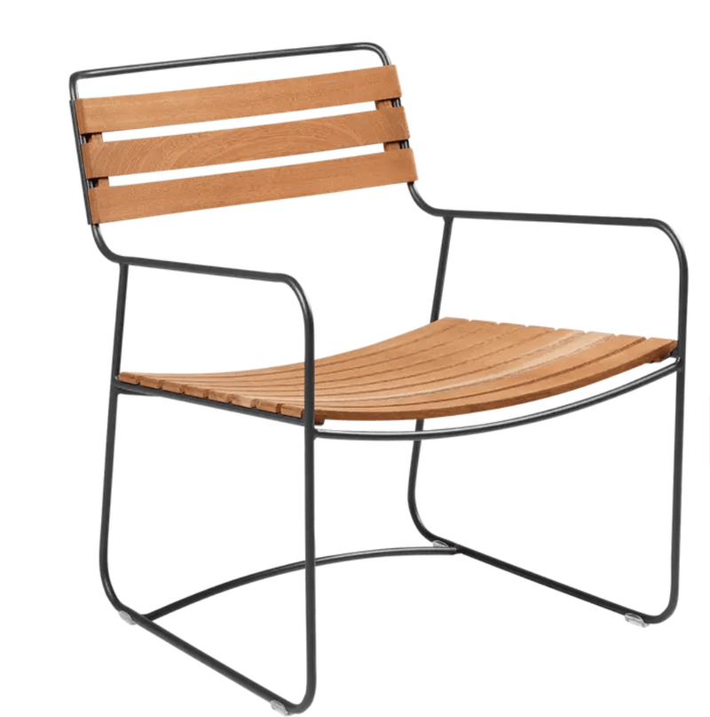 Load image into Gallery viewer, Surprising Teak Low Armchair - Custom Wood DesignsAntracite Surprising Teak Low Armchair by Fermob, outdoor metal chair with sleek design and low armrests, suitable for patio or garden.Fermob Metal Chair Outdoor24575208377783Antracite

