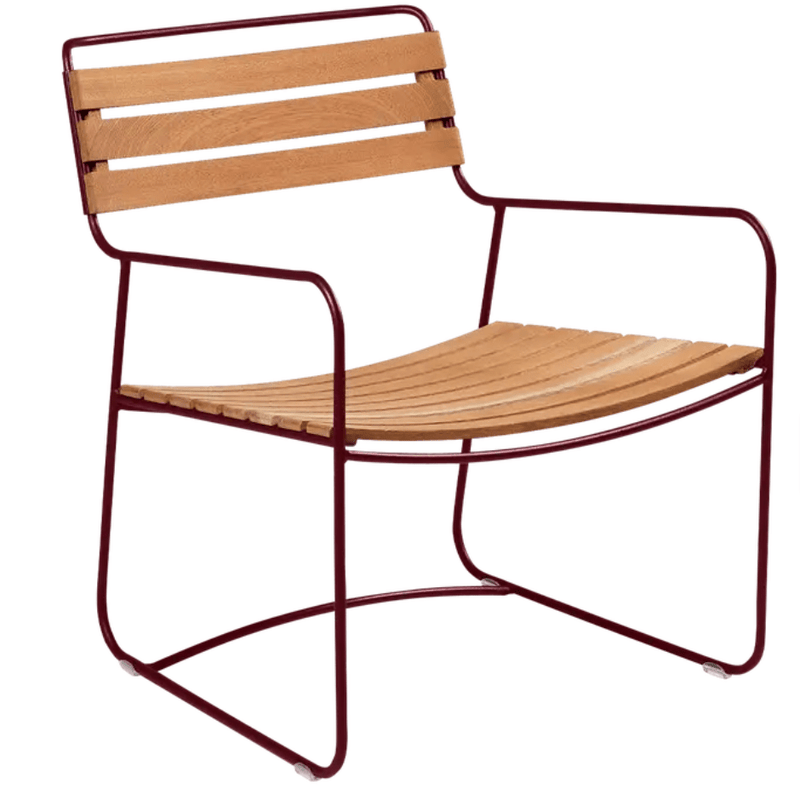 Load image into Gallery viewer, Surprising Teak Low Armchair - Custom Wood DesignsBlack Fermob Surprising Teak Low Armchair made of metal, outdoor furniture with a sleek black cherry finish.Fermob Metal Chair Outdoor24575208245015Black Cherry
