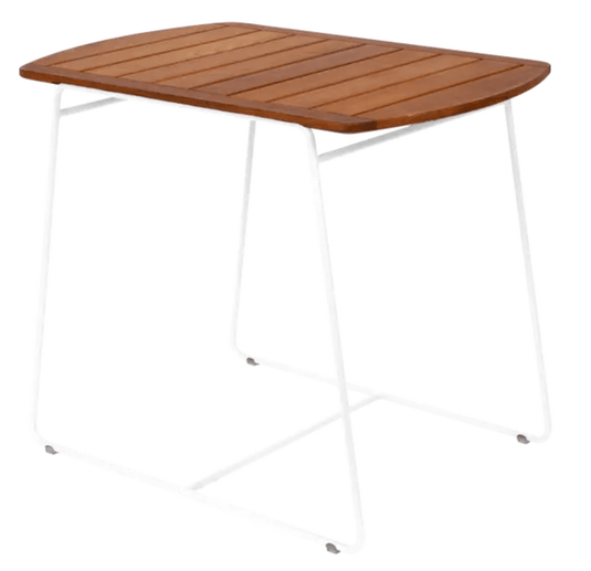 Fermob outdoor teak table, 90x60cm, with a smooth white finish, showcasing its stylish and durable design for outdoor use.