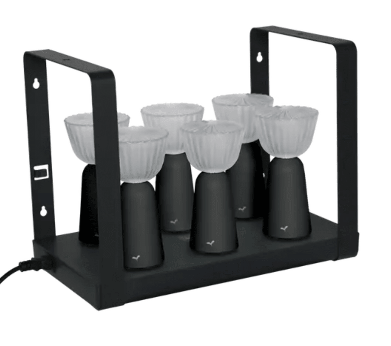 Load image into Gallery viewer, Set of 6 Fermob Swing Lamps in anthracite with charging tray, rechargeable outdoor lights for stylish outdoor living.
