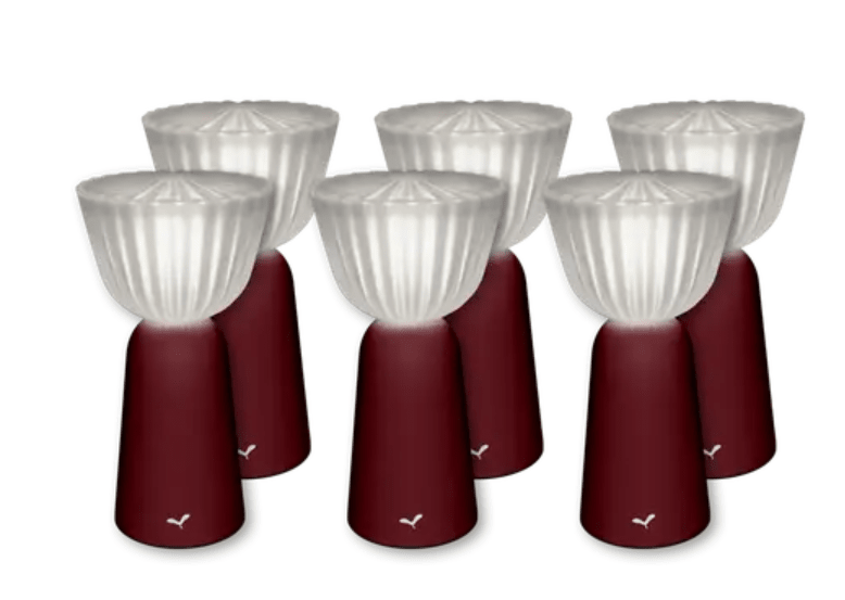 Load image into Gallery viewer, Set of 6 black cherry outdoor Swing lamps by Fermob, rechargeable 20 cm lights for outdoor ambiance.
