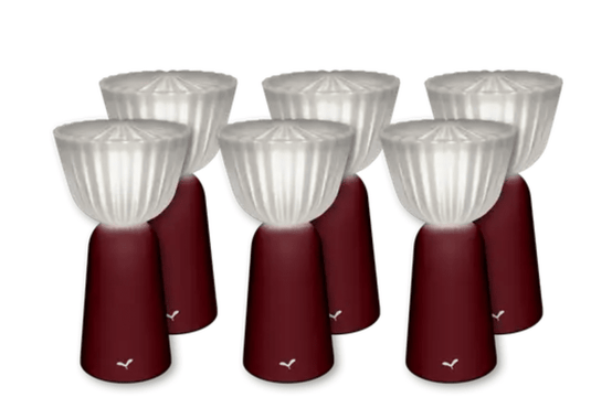 Set of 6 black cherry outdoor Swing lamps by Fermob, rechargeable 20 cm lights for outdoor ambiance.