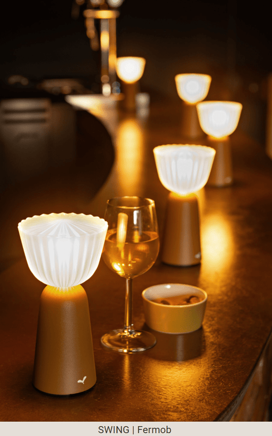 SWIING LampsSet of 6 Rechargeable H.20 cm - Custom Wood DesignsSet of 6 Fermob Swing rechargeable outdoor lamps with charging tray, stylish and portable lighting for outdoor spaces.Outdoor Lights24575199935415ClayGrey