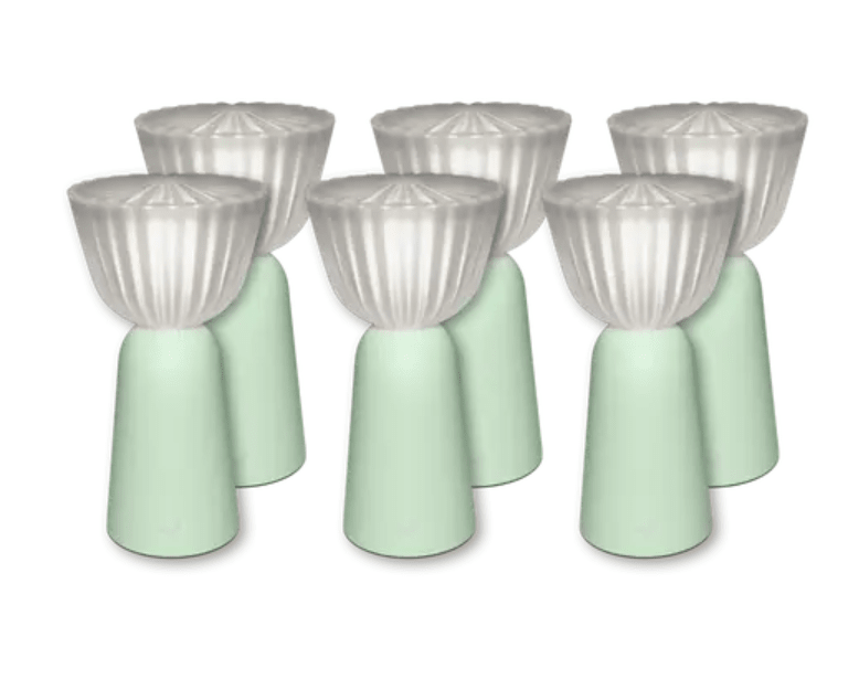 Load image into Gallery viewer, Set of six Fermob outdoor Swing lamps in Ice Mint, rechargeable and 20 cm tall, perfect for outdoor lighting.
