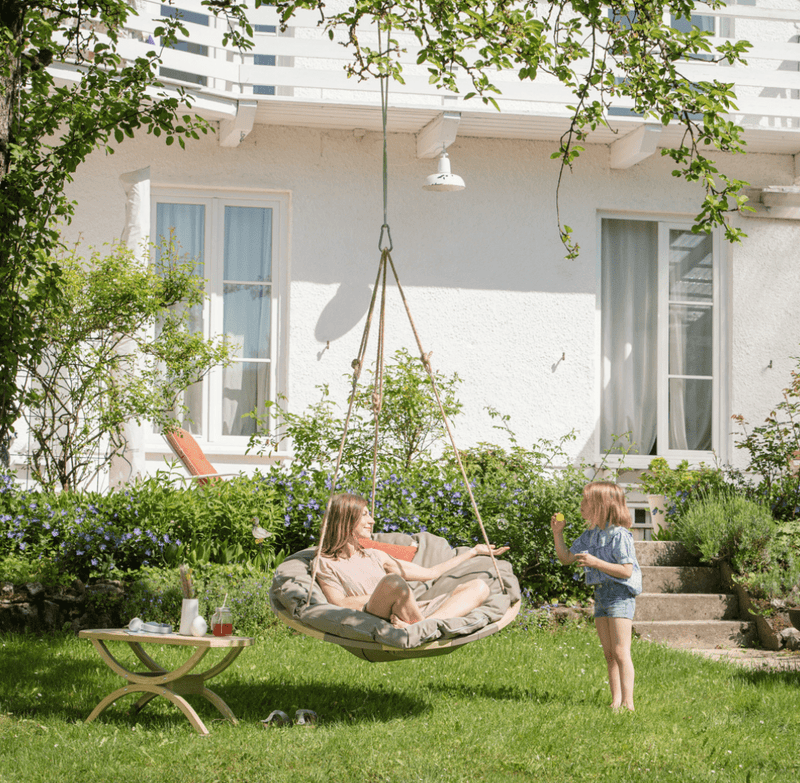 Load image into Gallery viewer, Swing Nest Taupe – Premium Wooden Hanging Chair - Custom Wood DesignsTaupe wooden swing nest chair by Custom Wood Designs, featuring a comfortable hanging seat with a sturdy wooden frame.Swing Chair24575225754519
