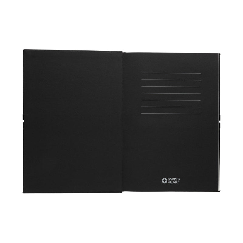 Load image into Gallery viewer, Swiss Peak RCS certified business gift set - Custom Wood DesignsSwiss Peak business gift set with portfolio and notebook, RCS certified, featuring sleek leather covers and professional design.Portfolios &amp; NotebooksP774.6601Recycled paper,Recycled Stainless steelblack
