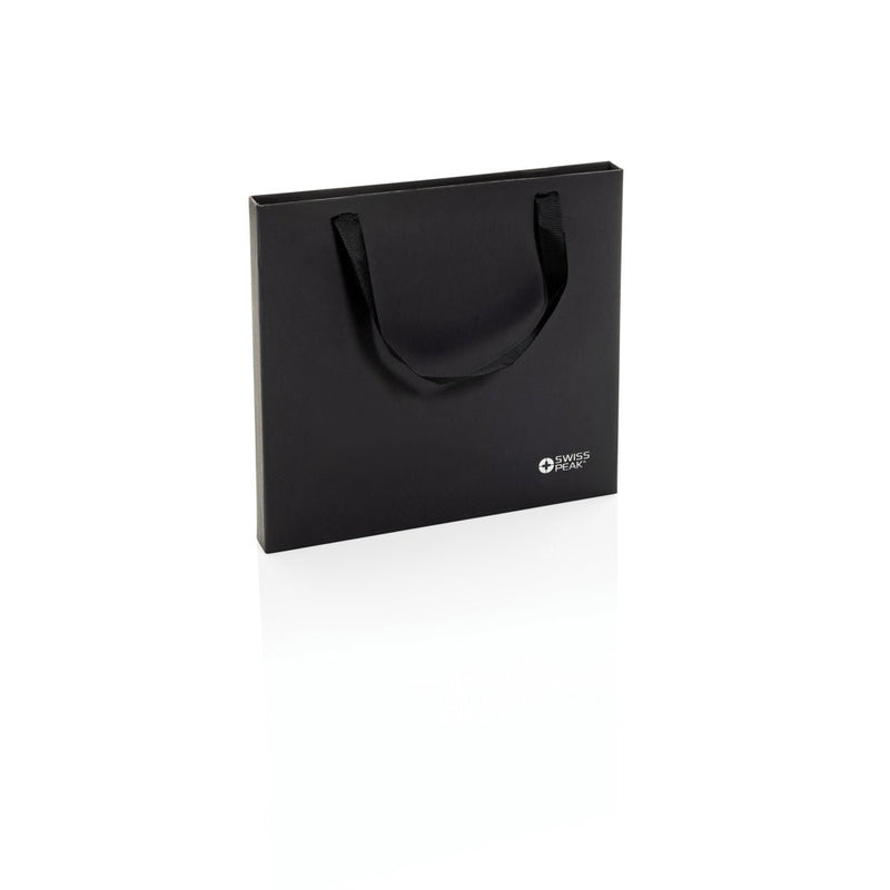 Load image into Gallery viewer, Swiss Peak RCS certified business gift set - Custom Wood DesignsSwiss Peak RCS certified business gift set with portfolio and notebook, featuring sleek design and high-quality materials.Portfolios &amp; NotebooksP774.6601Recycled paper,Recycled Stainless steelblack
