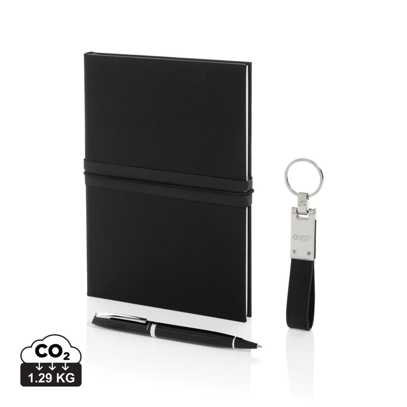 Load image into Gallery viewer, Swiss Peak RCS certified business gift set - Custom Wood DesignsSwiss Peak RCS certified business gift set with portfolio and notebook, featuring sleek design and professional look.Portfolios &amp; NotebooksP774.6601Recycled paper,Recycled Stainless steelblack
