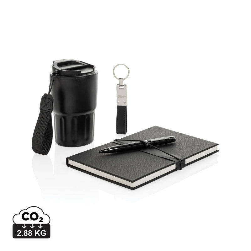 Load image into Gallery viewer, Swiss Peak RCS certified deluxe business gift set w/ tumbler - Custom Wood DesignsSwiss Peak deluxe business gift set with RCS-certified tumbler, includes portfolio and notebook, styled for professional use.Portfolios &amp; NotebooksP774.6701Recycled Stainless steel,Recycled paperblack
