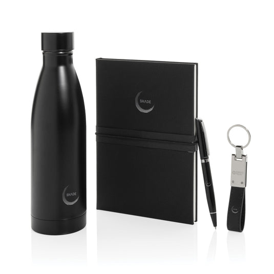 Swiss Peak RCS deluxe business gift set w/ water bottle - Custom Wood DesignsSwiss Peak RCS deluxe business gift set with water bottle, featuring a stylish portfolio and notebook for professional use.Portfolios & NotebooksP774.6801Recycled Stainless steel,Recycled paperblack