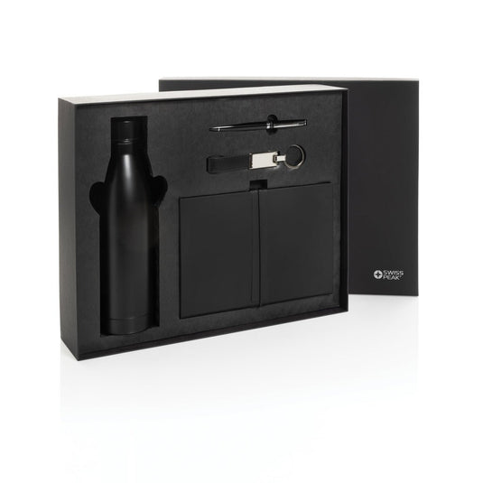 Swiss Peak RCS deluxe business gift set w/ water bottle - Custom Wood DesignsSwiss Peak RCS deluxe business gift set with water bottle, including a stylish portfolio and notebook for professional use.Portfolios & NotebooksP774.6801Recycled Stainless steel,Recycled paperblack