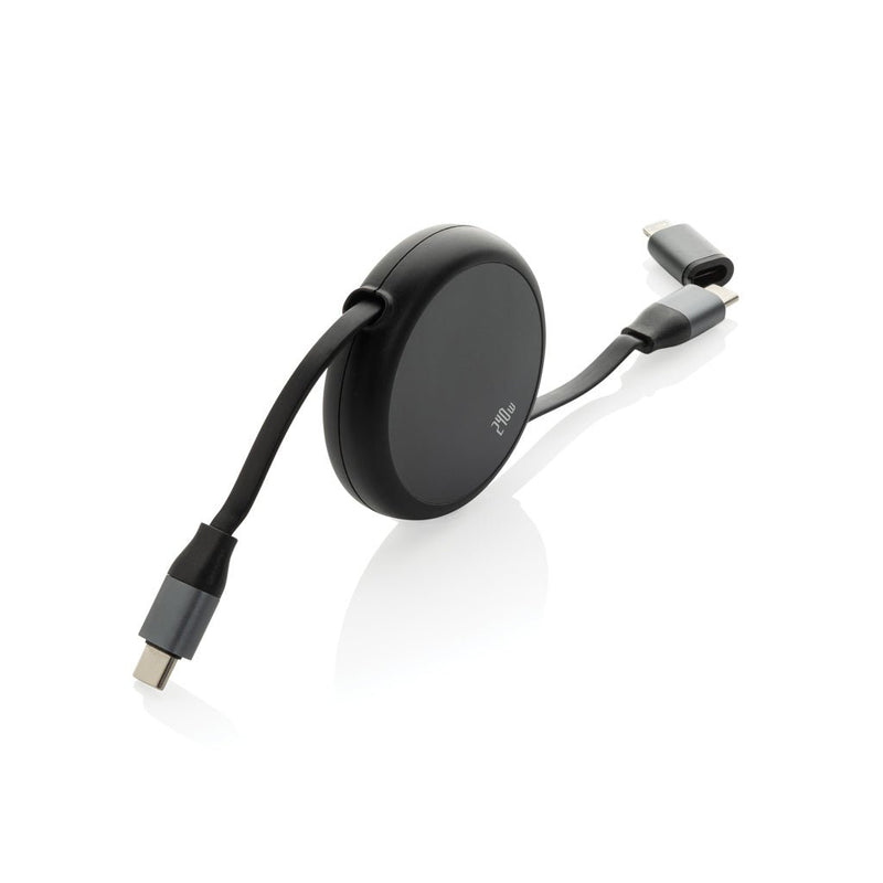Load image into Gallery viewer, Terra RCS recycled aluminium retractable 240W 2-in-1 cable - Custom Wood DesignsXD Xclusive Terra RCS recycled aluminium 240W 2-in-1 retractable phone and tablet charging cable, compact and durable designPhone &amp; Tablet accessoriesP302.7701Recycled ABS,Recycled TPEblack
