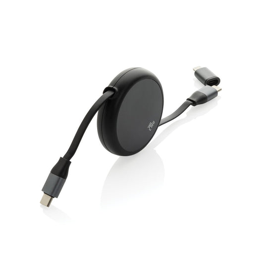 Terra RCS recycled aluminium retractable 240W 2-in-1 cable - Custom Wood DesignsXD Xclusive Terra RCS recycled aluminium 240W 2-in-1 retractable phone and tablet charging cable, compact and durable designPhone & Tablet accessoriesP302.7701Recycled ABS,Recycled TPEblack