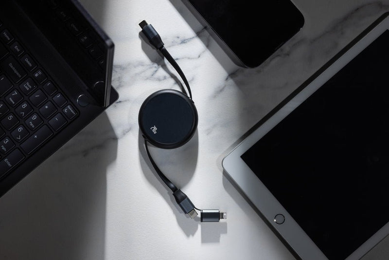 Load image into Gallery viewer, Terra RCS recycled aluminium retractable 240W 2-in-1 cable - Custom Wood DesignsXD Xclusive Terra RCS recycled aluminium 240W 2-in-1 retractable cable for phone and tablet accessories, with sleek design and durable build.Phone &amp; Tablet accessoriesP302.7701Recycled ABS,Recycled TPEblack
