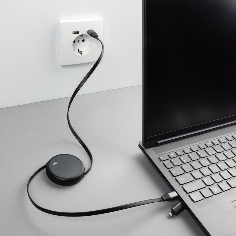 Load image into Gallery viewer, Terra RCS recycled aluminium retractable 240W 2-in-1 cable - Custom Wood DesignsXD Xclusive Terra RCS recycled aluminium 2-in-1 retractable cable for phone and tablet charging and data transfer.Phone &amp; Tablet accessoriesP302.7701Recycled ABS,Recycled TPEblack

