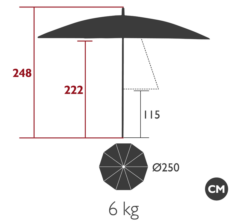 Load image into Gallery viewer, Fermob aluminium parasol with 250cm diameter, modern outdoor terrace umbrella for commercial or outdoor use.
