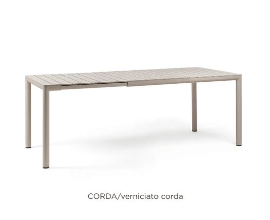 Tevere 147 Extensible Table - Custom Wood DesignsNardi Tevere 147 extensible outdoor table with a sleek wooden surface and sturdy metal legs, ideal for patio dining.Nardi Outdoor Table24575206388183Corda