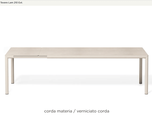 Nardi Tevere Lam 210 Extensible HPL Dining Table with adjustable length from 211 to 275.5 cm, featuring sleek design and laminate surface.