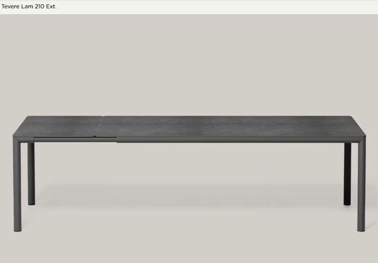 Nardi Tevere Lam 210 Extensible HPL Dining Table extended from 211 to 275.5 cm, featuring a sleek laminate surface.
