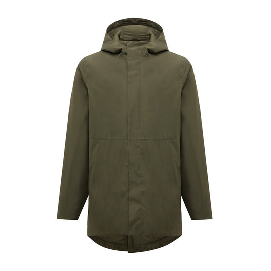 iqoniq Thelon recycled polyester parka with custom wood design, showcasing a textile exterior and eco-friendly material.