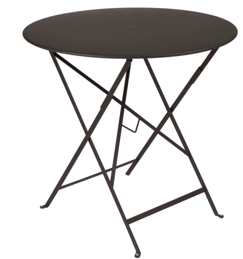 Load image into Gallery viewer, Fermob Bistro Round Folding Table Ø77cm in deep brown steel, ideal for outdoor dining and hospitality use.
