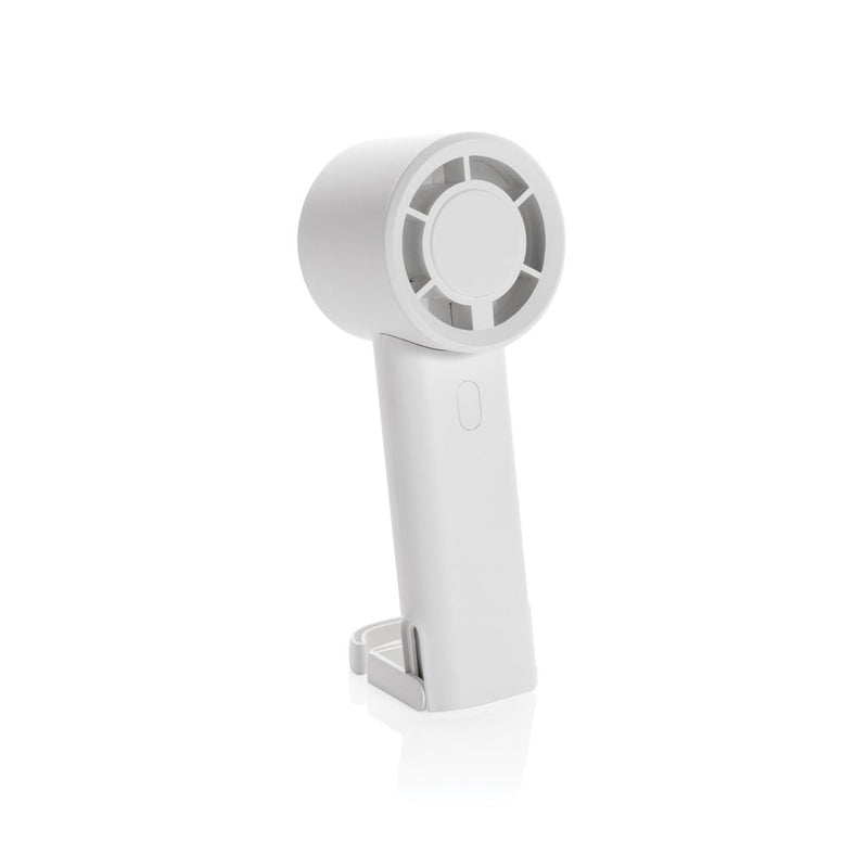 Load image into Gallery viewer, Twist RCS recycled plastic re-chargeable portable fan - Custom Wood DesignsXD Collection Twist RCS recycled plastic rechargeable portable fan for phones and tablets, compact and eco-friendly accessory.Phone &amp; Tablet accessoriesP457.0703Recycled ABSwhite
