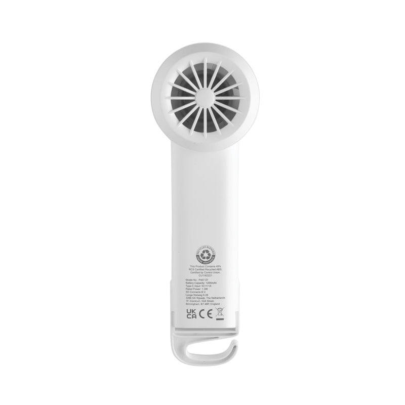 Load image into Gallery viewer, Twist RCS recycled plastic re-chargeable portable fan - Custom Wood DesignsRecycled plastic Twist RCS portable fan by XD Collection, rechargeable fan designed for phone and tablet accessories, compact and eco-friendly.Phone &amp; Tablet accessoriesP457.0703Recycled ABSwhite

