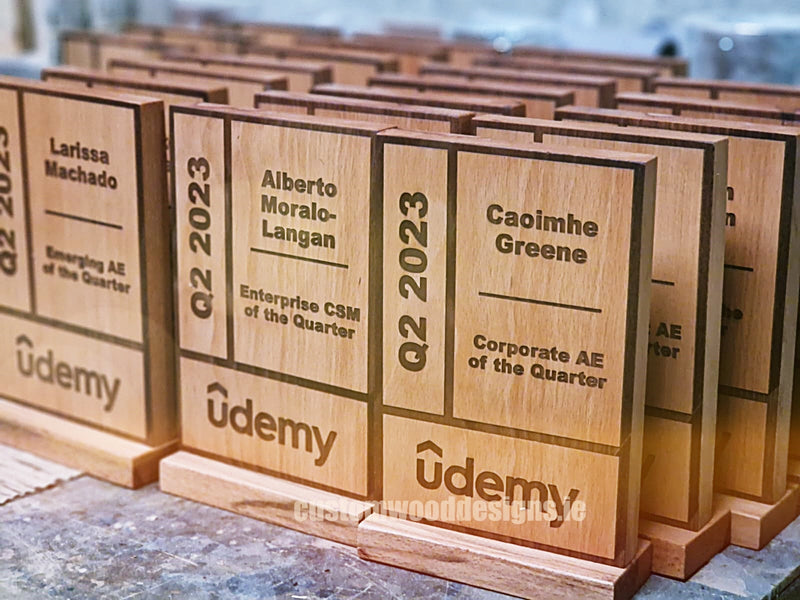 Load image into Gallery viewer, Custom Wooden Awards by Custom Wood Designs, featuring handcrafted awards with engraved details and elegant wood finishes.
