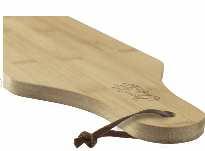 Load image into Gallery viewer, Wooden bamboo serving board with a leather hanger pack of 25 Custom Wood Designs __label: Multibuy __label: Upload Logo unbranded-wooden-bamboo-serving-board-with-a-leather-hanger-pack-of-25-53612281626967
