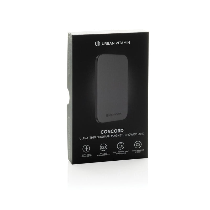Load image into Gallery viewer, Urban Vitamin Concord RCS ultra-thin 3000mAh powerbank for phones and tablets, shown with charging ports visible
