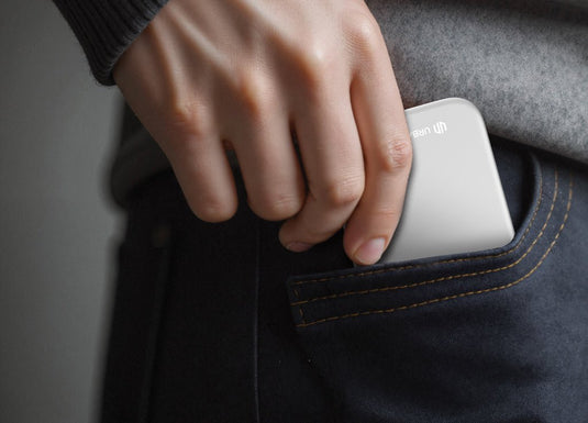 Urban Vitamin Concord RCS ultra-thin 3000mAh powerbank for phones and tablets, shown in sleek black with USB port
