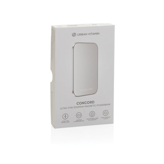 Urban Vitamin Concord RCS ultra-thin 3000mAh powerbank for phones and tablets, compact portable charging accessory.