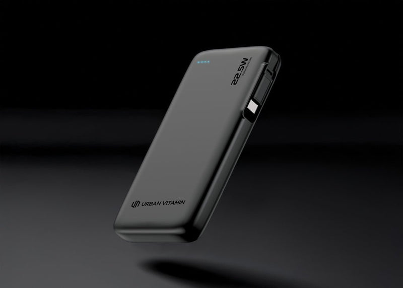 Load image into Gallery viewer, Urban Vitamin Emeryville 20W 10.000mAh Powerbank - Custom Wood DesignsUrban Vitamin Emeryville 20W 10,000mAh powerbank with USB ports for charging phones and tablets, showing sleek design and branding.Phone &amp; Tablet accessoriesP322.7301Recycled ABSblack
