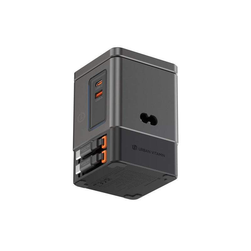 Load image into Gallery viewer, Urban Vitamin Sacramento 105W GAN charger+retractable cables - Custom Wood DesignsUrban Vitamin Sacramento 105W GAN charger with retractable cables for phones and tablets, compact and sleek charging accessory.Phone &amp; Tablet accessoriesP309.5402Recycled Polycarbonategrey
