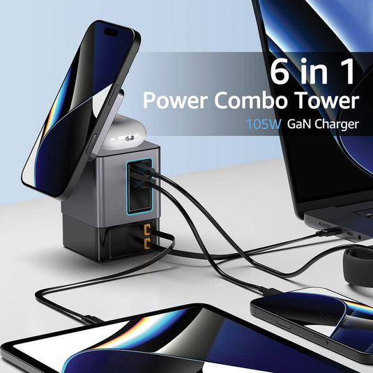 Urban Vitamin Sacramento 105W GAN charger+retractable cables - Custom Wood DesignsUrban Vitamin Sacramento 105W GAN charger with retractable cables for phones and tablets, shown plugged into a device.Phone & Tablet accessoriesP309.5402Recycled Polycarbonategrey