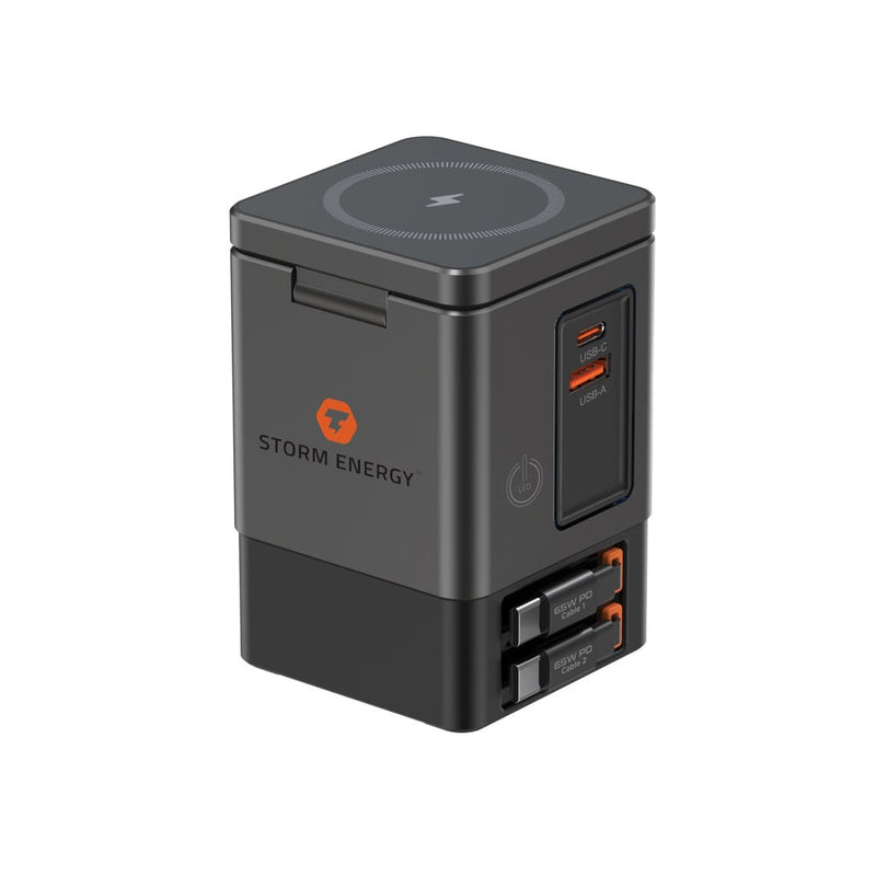 Load image into Gallery viewer, Urban Vitamin Sacramento 105W GAN charger+retractable cables - Custom Wood DesignsUrban Vitamin Sacramento 105W GAN charger with retractable cables for fast phone and tablet charging, shown in the image.Phone &amp; Tablet accessoriesP309.5402Recycled Polycarbonategrey
