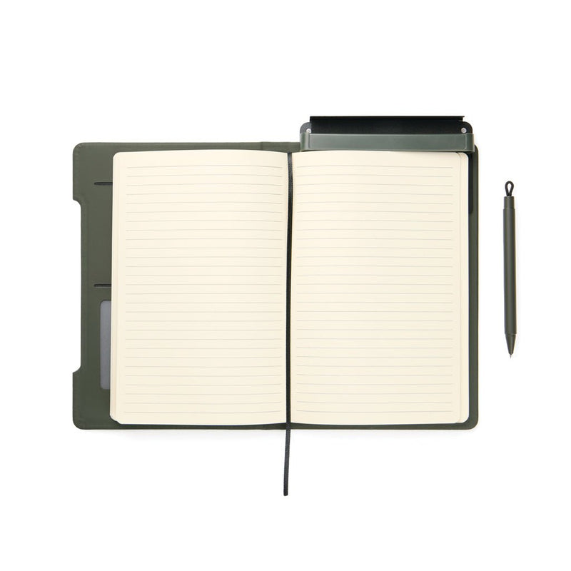 Load image into Gallery viewer, VINGA Baltimore RCS 4-in-1 Refillable Notebook - Custom Wood DesignsVinga Baltimore RCS 4-in-1 refillable notebook with black cover and multiple paper inserts, designed for writing and organization.Portfolios &amp; NotebooksV7731107Recycled Polyurethane,Recycled papergreen

