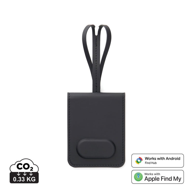 Load image into Gallery viewer, VINGA Baltimore RCS Luggage Tag With Finder Dual - Custom Wood DesignsVinga Baltimore RCS luggage tag with finder attachment, designed for phone and tablet accessories, featuring a sleek black finish.Phone &amp; Tablet accessoriesV3010301Recycled Polyurethane,Recycled ABSblack

