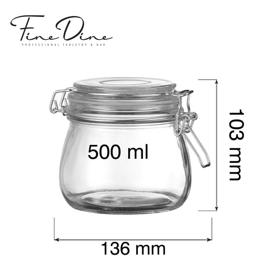 Vision weck-type jar, 500ml - Custom Wood DesignsClear 500ml Fine Dine Vision Weck-type preserving jar with glass lid and metal clamp, suitable for canning and food storage.Preserving jar425756