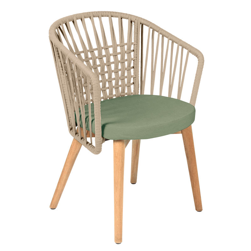 Load image into Gallery viewer, Vlaemynck Gordes Teak Armchair – Almond Green fabric, Natural Teak Beige Braid frame
