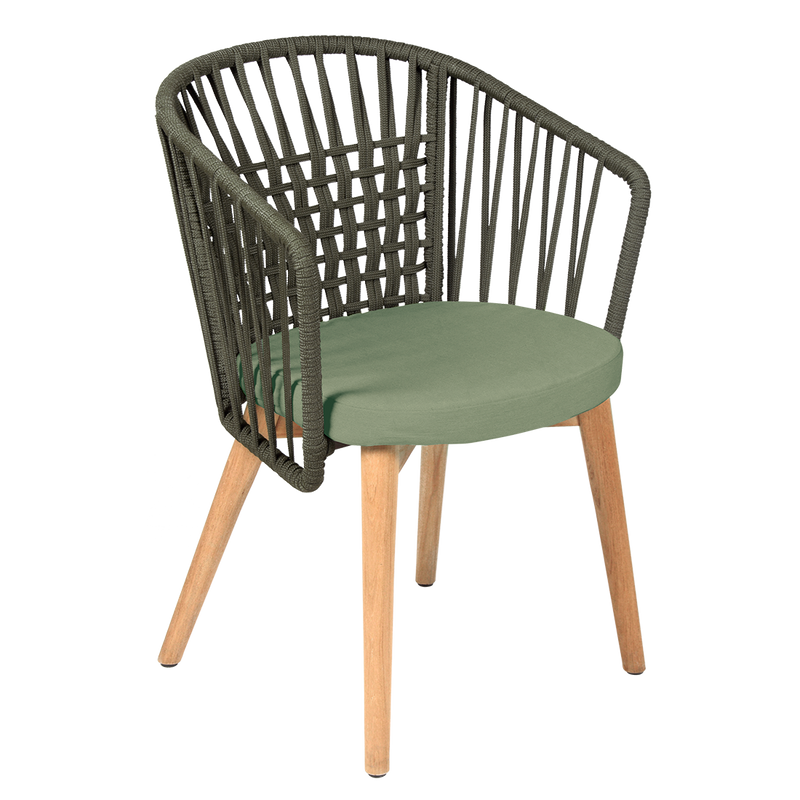 Load image into Gallery viewer, Vlaemynck Gordes Teak Armchair – Almond Green fabric, Natural Teak Khaki Braid frame
